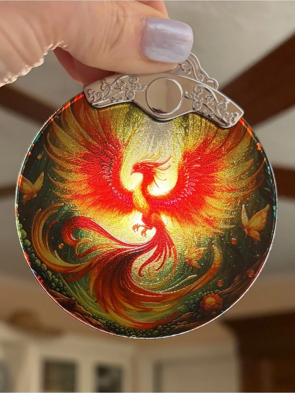 Phoenix Firebird Round Christmas Ornament with Gift Box